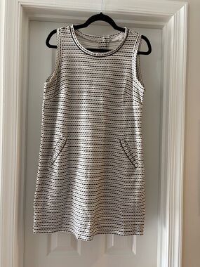 LOFT Sleeveless Black and White Striped Shift Dress